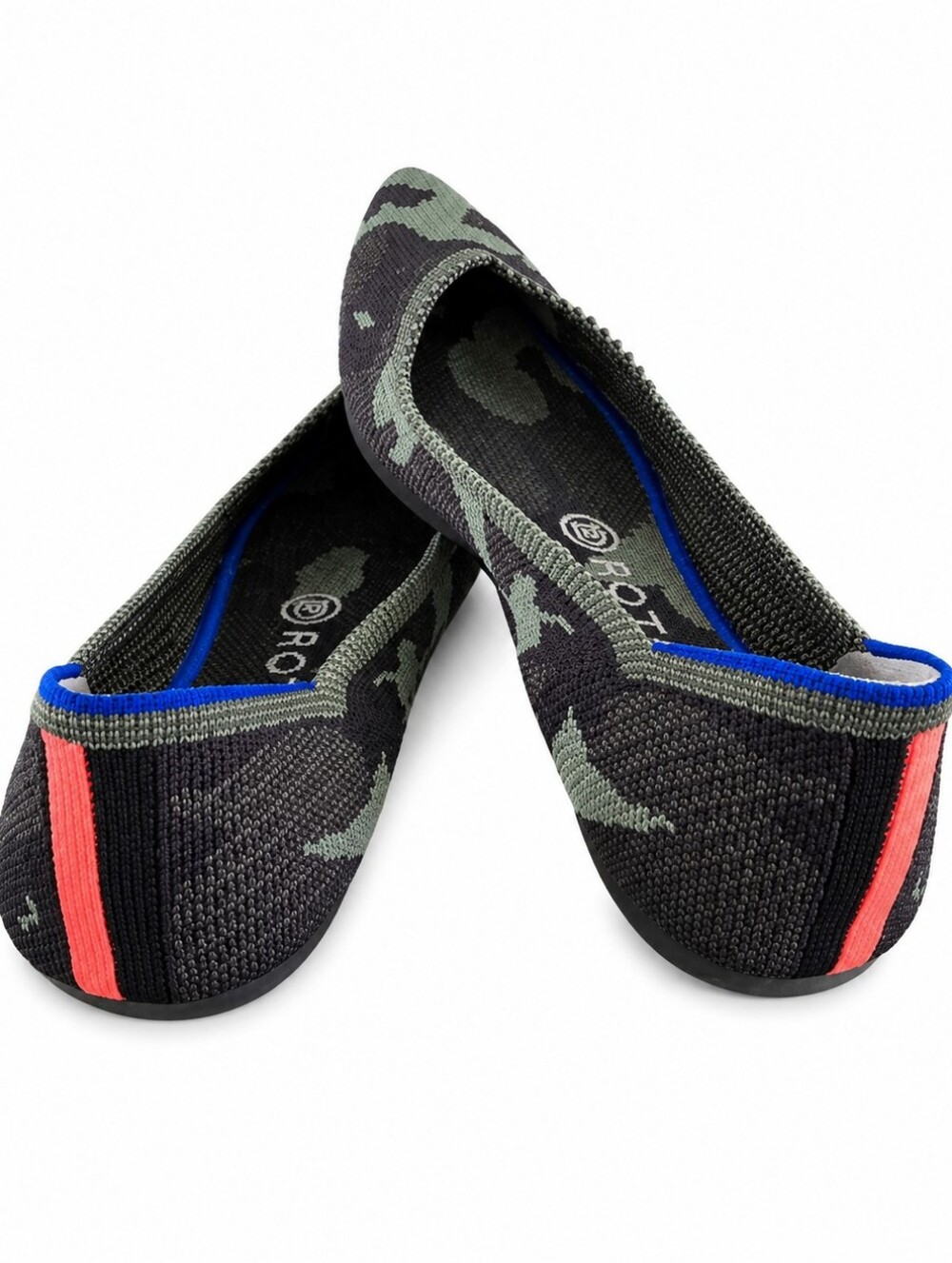 Rothy’s The Point Flats Camo Olive Green | Blue Trim | Size 8